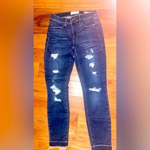 ⭐️Pac sun  25” ankle jeggings dark blue with rips like new